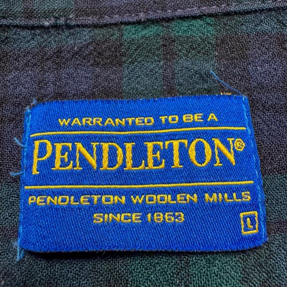 Pendleton Shirt Mens Large Green Blue Blackwatch Tartan Wool Button Down Plaid - Picture 6 of 13